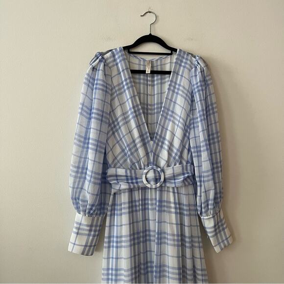 Bec & Bridge Alexa White & Blue Checked Long Sleeve Maxi Dress - Picture 5 of 11